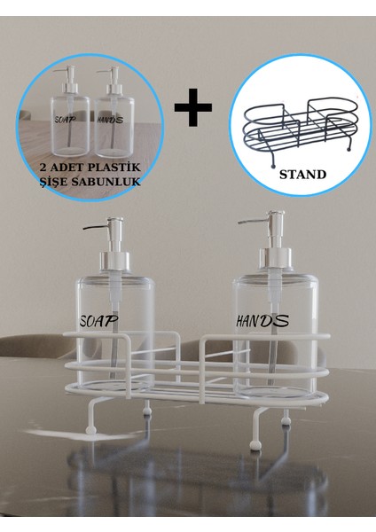 Metal Standlı 2'li Sıvı Sabunluk Seti - Şık ve Pratik Tasarım + Lüks Cam Sıvı Sabunluk