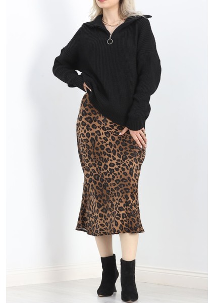 Fermuar Yaka Triko Bluz Siyah - 4047.1577. fırsatları