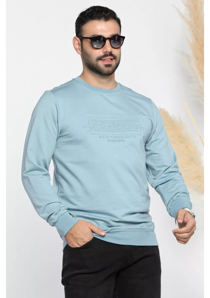 Erkek Bisiklet Yaka Yazı Kabartmalı Sweatshirt