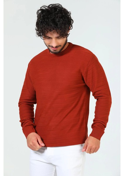 Erkek Bisiklet Yaka Çizgi Desenli Triko Kazak