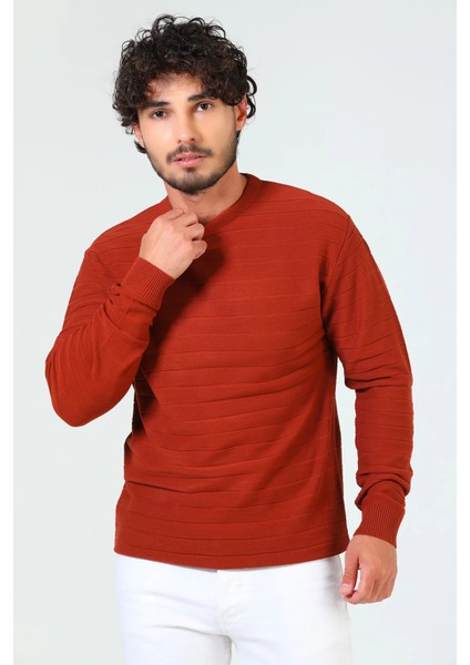 Erkek Bisiklet Yaka Çizgi Desenli Triko Kazak fiyatları