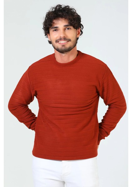 Erkek Bisiklet Yaka Çizgi Desenli Triko Kazak modelleri