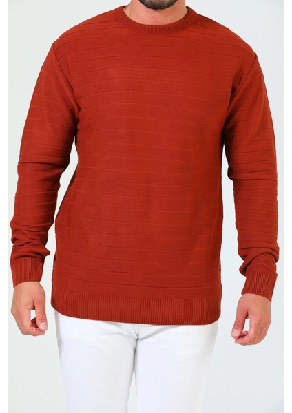 Erkek Bisiklet Yaka Çizgi Desenli Triko Kazak indirimleri