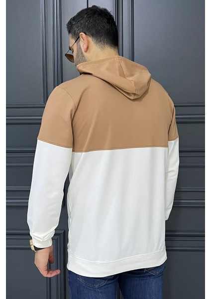 Erkek Kapüşonlu Baskılı Renk Granili Sweatshirt