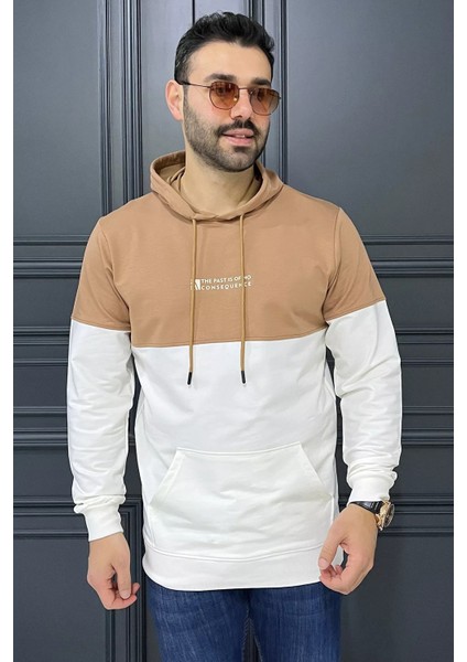 Erkek Kapüşonlu Baskılı Renk Granili Sweatshirt fiyatları