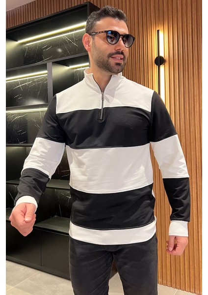 Erkek Dik Yaka Renk Garnili Yarım Fermuarlı Sweatshirt fiyatları