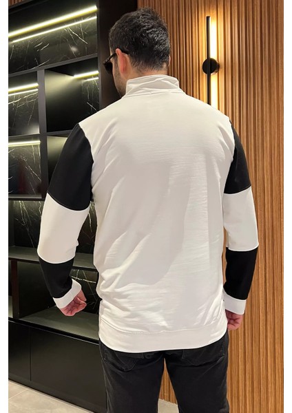 Erkek Dik Yaka Renk Garnili Yarım Fermuarlı Sweatshirt modelleri