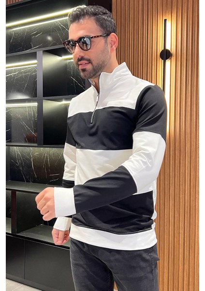 Erkek Dik Yaka Renk Garnili Yarım Fermuarlı Sweatshirt fırsatları