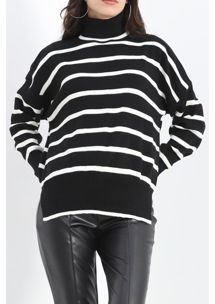 Boğazlı Çizgili Triko Bluz Siyahkemik - 12060.1577. modelleri