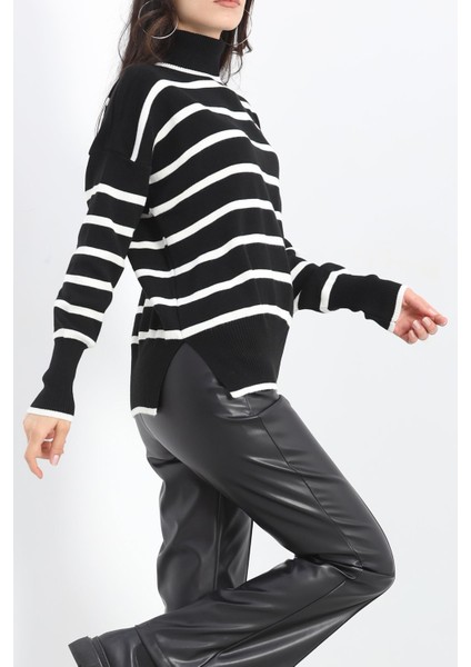 Boğazlı Çizgili Triko Bluz Siyahkemik - 12060.1577. indirimleri