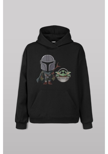 Baby Yoda Mando Figür The Mandalorian Bebek Yoda Star Wars Ön Baskılı Sweatshirt Unisex Kapüşonlu Hoodie