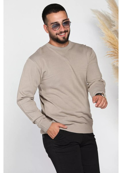 Erkek Bisiklet Yaka Desenli Triko Kazak