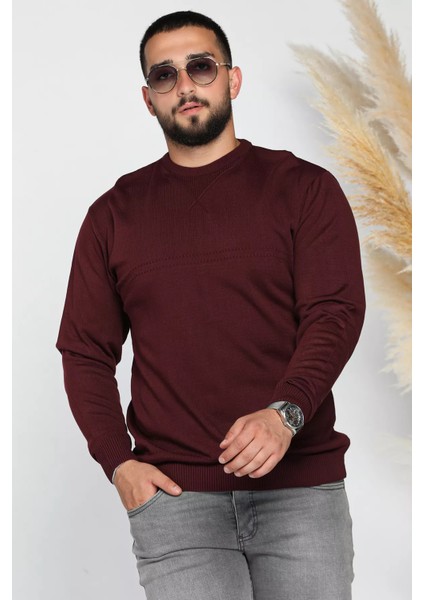 Erkek Bisiklet Yaka Desenli Triko Kazak