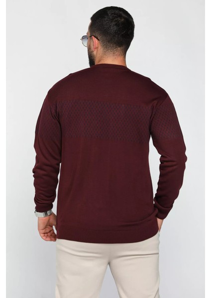 Erkek Bisiklet Yaka Desenli Triko Kazak