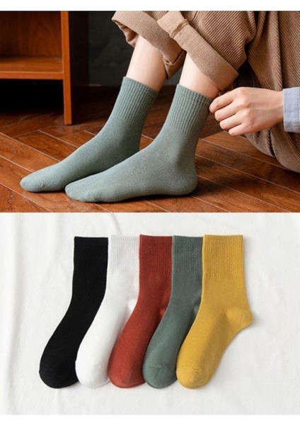 Unisex Renkli 5 Çift Kolej Çorap Seti, Uzun, Kadın Soket Çorap, Desenli Kadın Çorap, Renkli Desenli Kadın Çorap, Kız Çorabı (36-41)