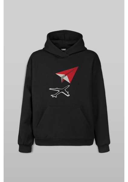 Kağıt Uçak Hayaller Hayatlar Fly Pilot Ön Baskılı Sweatshirt Unisex Kapüşonlu Hoodie