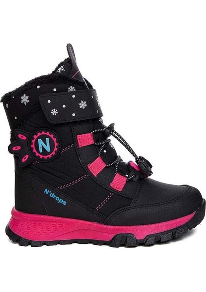 Suya Soğuğa Aşınmaya Dayanıklı, Kürklü, Ortopedik Taban Cırtlı Kar Botu -Siyah Fuşya