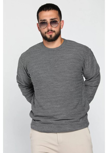 Erkek Bisiklet Yaka Çizgi Desenli Triko Kazak modelleri