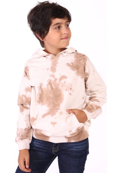 Erkek Çocuk Kapüşonlu Bastik Desenli Sweatshirt