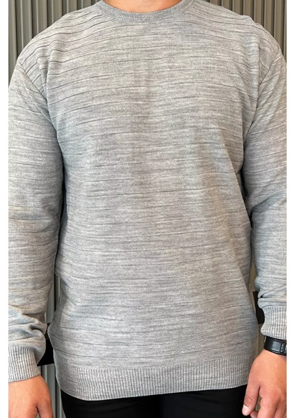 Erkek Bisiklet Yaka Çizgi Desenli Triko Kazak