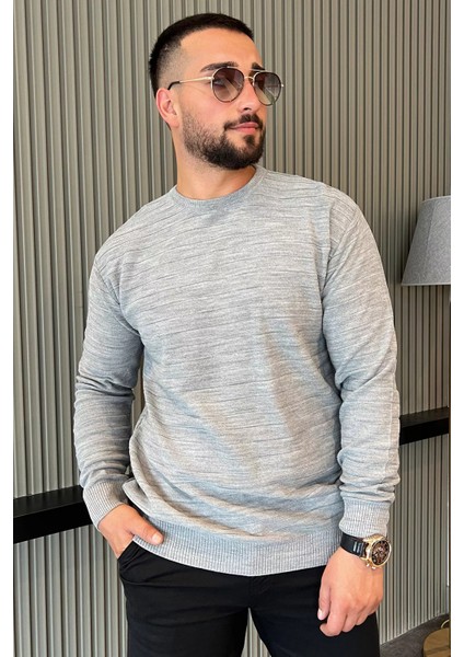 Erkek Bisiklet Yaka Çizgi Desenli Triko Kazak fiyatları