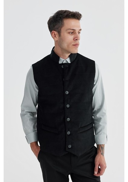 Siyah Hakim Yaka Çift Taraflı Slim Fit Yelek fiyatları