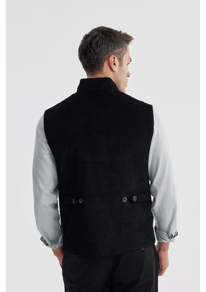Siyah Hakim Yaka Çift Taraflı Slim Fit Yelek fırsatları