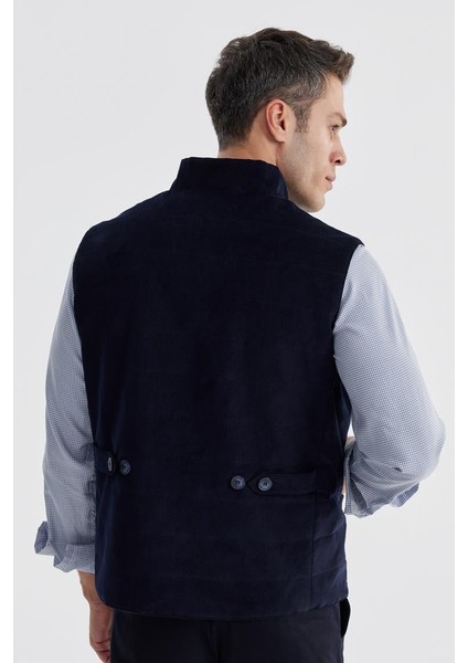 Lacivert Hakim Yaka Çift Taraflı Slim Fit Yelek fırsatları