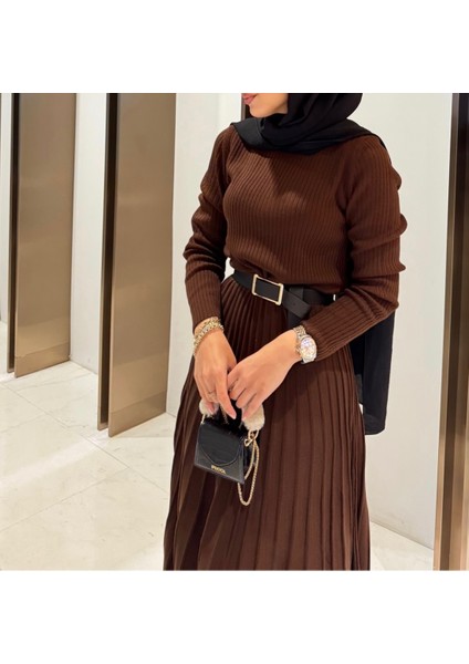 Standart Beden Çizgili Uzun Kollu Elbise fiyatları