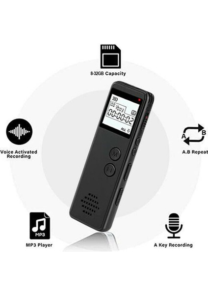 Dijital Ses Kaydedici Diktaphon Ses Spy Mini Kaydedici Mikrofon Ders Mp3 Sound - Türkçe (Yurt Dışından)