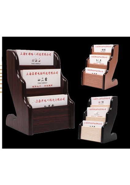 Ahşap Kartvizitlik Kılıfı Ofis Ev Masa 3 Katlı Depolama Kutusu Koyu Kahverengi (Yurt Dışından) modelleri