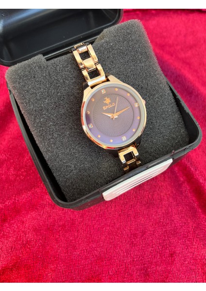Spolo Içi Zirkon Taşlı Mor Renk Kadran Gold Renk Kordon Şık Özel Kutulu Kadın Saat