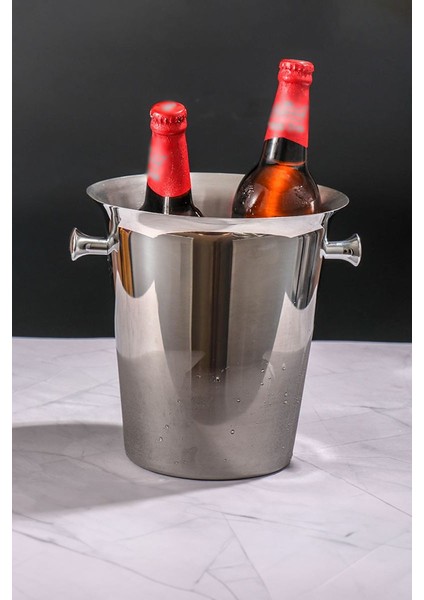 Çelik Şampanya Kovası 5,5 L Kulplu Buz Kovası Buzluk CIN926 fırsatları