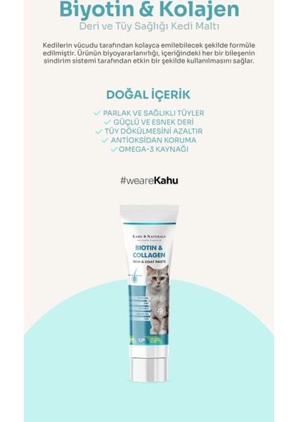Biyotin & Kolajen Deri ve Tüy Sağlığı Kedi Maltı, Spirulina Içerikli, Tüy Dökülme Karşıtı 100 ml indirimleri