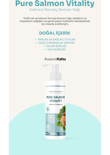 Pure Salmon Vitality %100 Doğal Norveç Somon Balık Yağı, Omega 3 ve 6, E Vitamini, Kedi ve Köpek, 250 ml