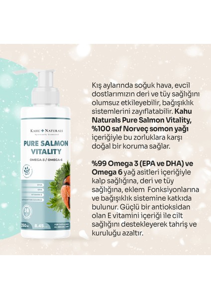 Pure Salmon Vitality %100 Doğal Norveç Somon Balık Yağı, Omega 3 ve 6, E Vitamini, Kedi ve Köpek, 250 ml