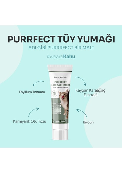 Purrfect Hairball Relief, Kediler Için Tüy Yumağı Giderici ve Önleyici Doğal Malt, 100 ml