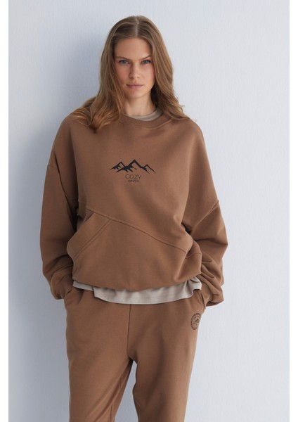 Cozy Winter Saf Pamuk Bisiklet Yaka Sweatshirt