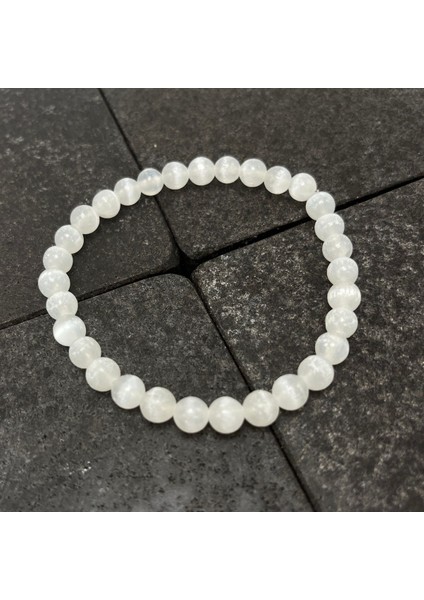 Sertifikalı Selenit 6 mm Doğal Taş Bileklik