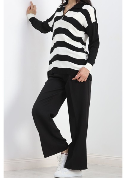 Fermuar Detaylı Çizgili Triko Siyahkemik - 11171.1577. fırsatları