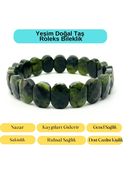 Sertifikalı Yeşim Doğal Taş Roleks Bileklik