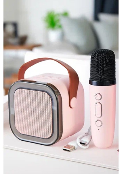 Karaoke Mikrofonlu Rgb Işıklı Küçük Portatif Rahat Taşınabilir Şarjlı Bluetooth Hoparlör Kablosuz