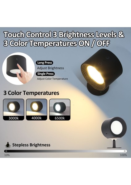 Led Manyetik Lamba, 360 ° Dönen, 3 Renk Ayarı, Dokunmatik Kumanda, Usb Şarjlı, Kızılötesi Sensörlü, Duvar Montajlı - 1800Mah Pil (Yurt Dışından)