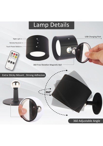 Led Manyetik Lamba, 360 ° Dönen, 3 Renk Ayarı, Dokunmatik Kumanda, Usb Şarjlı, Kızılötesi Sensörlü, Duvar Montajlı - 1800Mah Pil (Yurt Dışından)