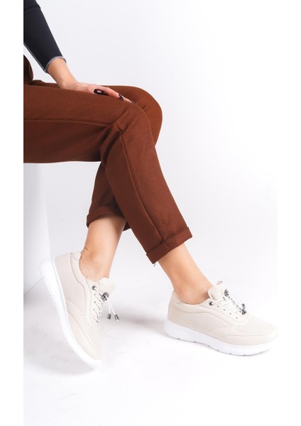 Kadın Deri Ten Rengi Kadın Deri Sneaker Spor Ayakkab
