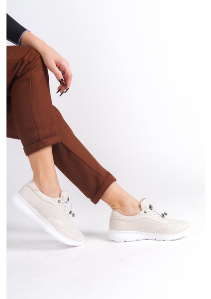 Kadın Deri Ten Rengi Kadın Deri Sneaker Spor Ayakkab