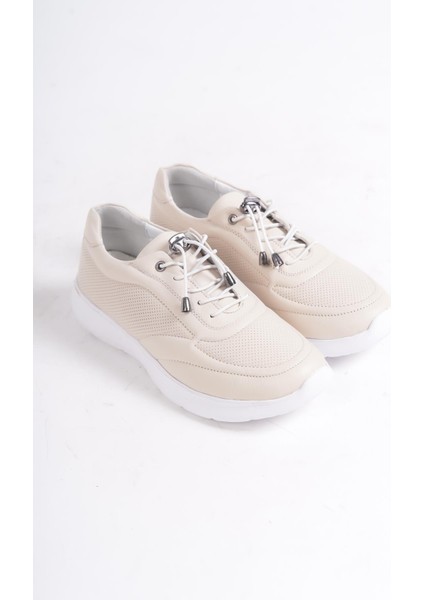 Kadın Deri Ten Rengi Kadın Deri Sneaker Spor Ayakkab