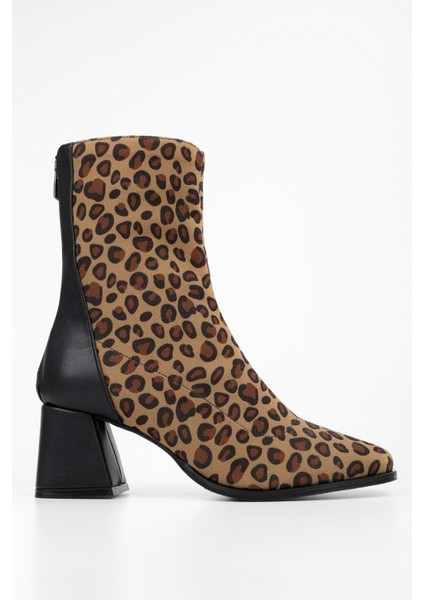 Kadın Lexi Leopar Kumaş Streç Fermuarlı Topuklu Bot