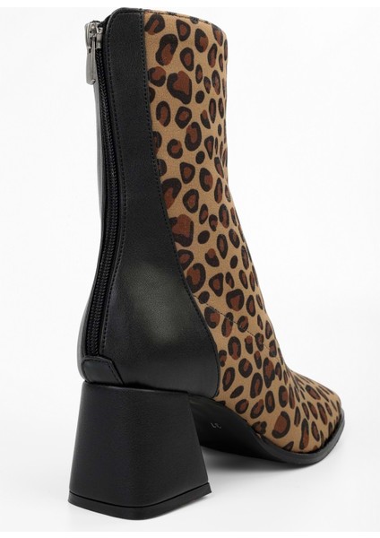 Kadın Lexi Leopar Kumaş Streç Fermuarlı Topuklu Bot modelleri