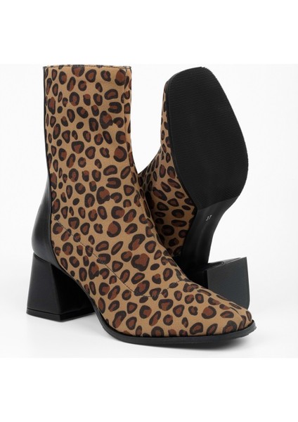 Kadın Lexi Leopar Kumaş Streç Fermuarlı Topuklu Bot fırsatları